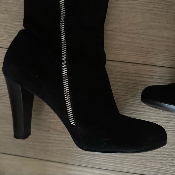 Italian High Heel Suede Boots Womens 38.5 | 7.5 Black Suede Luxury - Picture 5 of 16